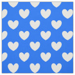 White polka hearts on blue fabric