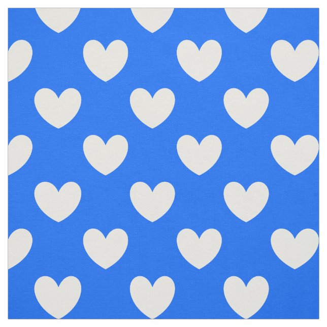 White polka hearts on blue fabric (Swatch)