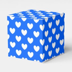 White polka hearts on blue favor boxes