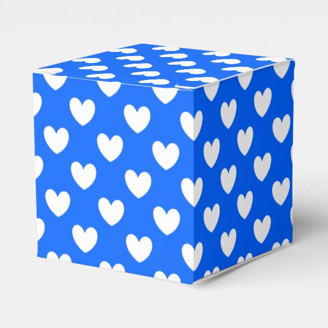 White polka hearts on blue favor boxes (Front Side)
