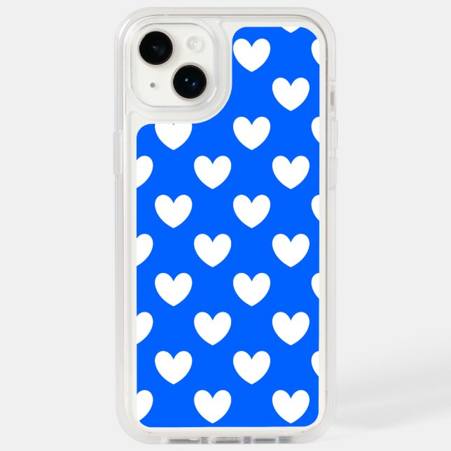 White polka hearts on blue  otterbox iPhone case (Back)