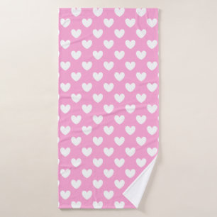 White polka hearts on Cotton Candy Pink Bath Towel