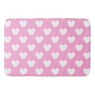 White polka hearts on Cotton Candy Pink Bathroom Mat