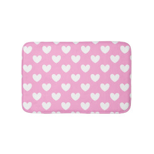 White polka hearts on Cotton Candy Pink Bathroom Mat