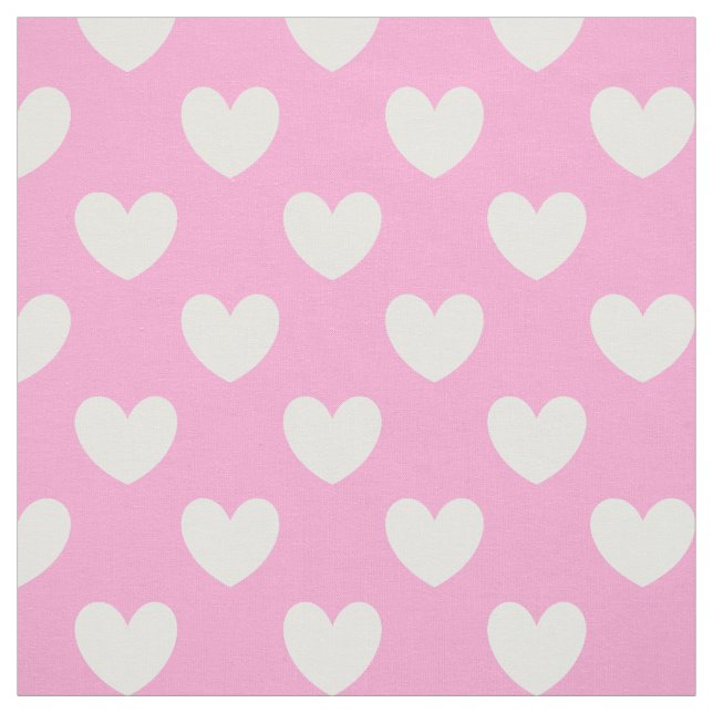 White polka hearts on Cotton Candy Pink Fabric (Swatch)