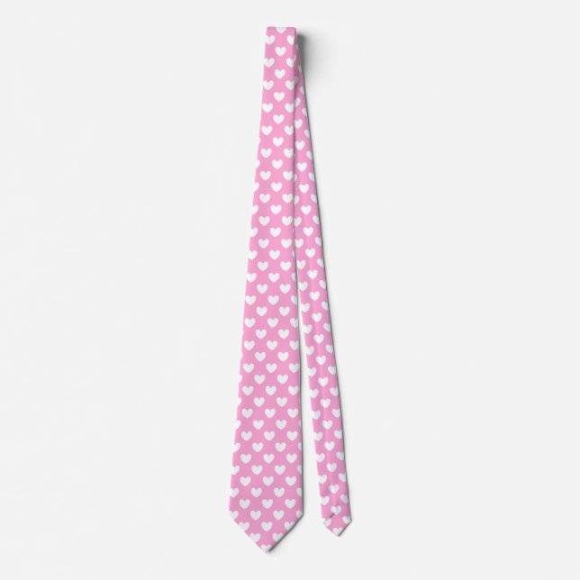 White polka hearts on Cotton Candy Pink Neck Tie (Front)