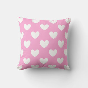 White polka hearts on Cotton Candy Pink Throw Pillow