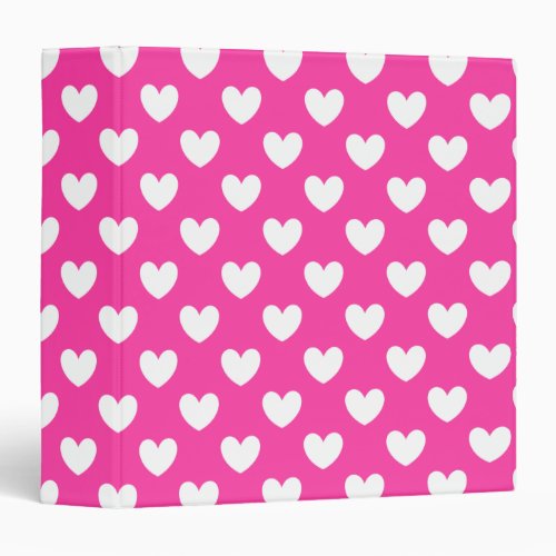 White polka hearts on fuchsia pink binder