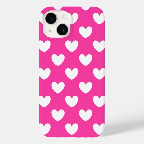 White polka hearts on fuchsia pink Case_Mate iPhone 14 case
