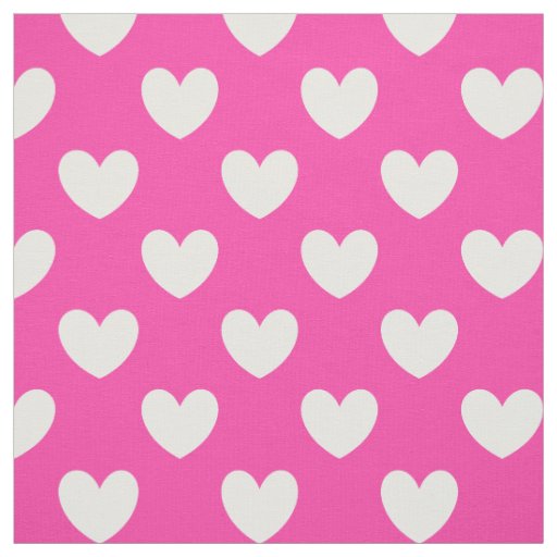 White polka hearts on fuchsia pink fabric
