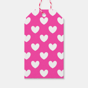 White polka hearts on fuchsia pink gift tags