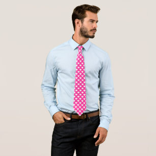 White polka hearts on fuchsia pink neck tie