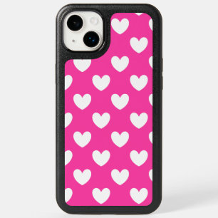 White polka hearts on fuchsia pink  OtterBox iPhone 14 plus case