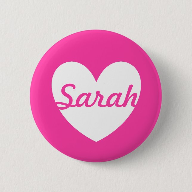 White polka hearts on fuchsia pink pinback button (Front)