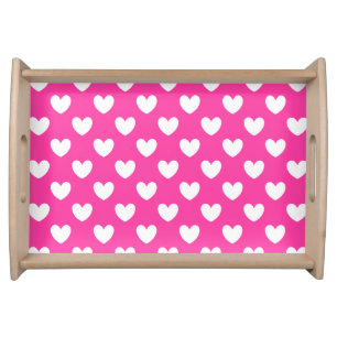White polka hearts on fuchsia pink serving tray