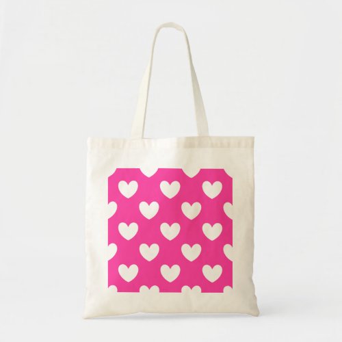 White polka hearts on fuchsia pink tote bag
