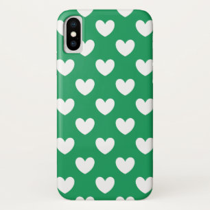 White polka hearts on Kelly green iPhone X Case