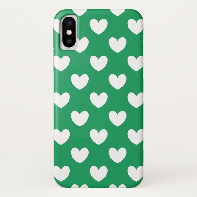 White polka hearts on Kelly green Case-Mate iPhone Case (Back)