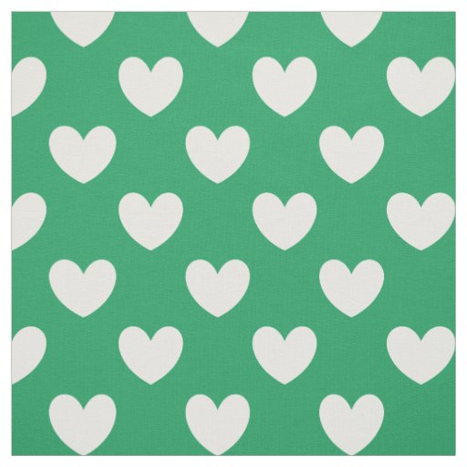 White polka hearts on Kelly green Fabric