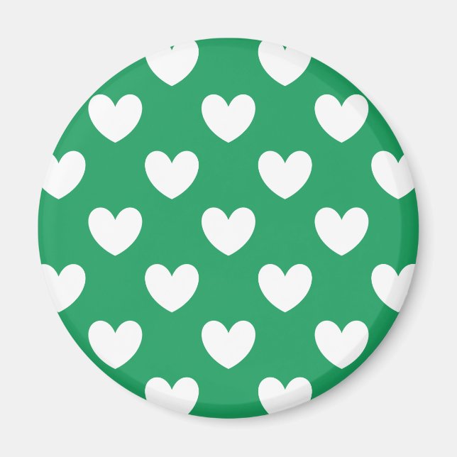 White polka hearts on Kelly green Magnet (Front)