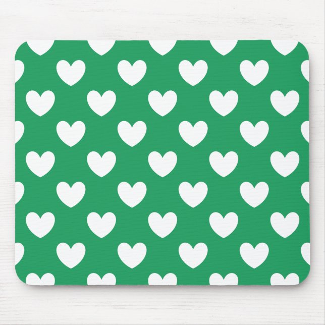 White polka hearts on Kelly green Mouse Pad (Front)