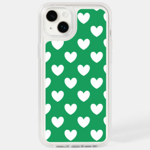 White polka hearts on Kelly green  OtterBox iPhone 14 Plus Case