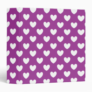 White polka hearts on purple 3 ring binder