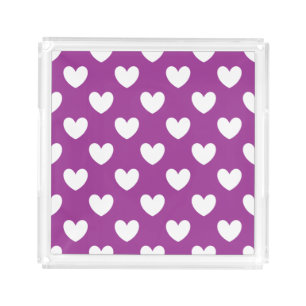 White polka hearts on purple acrylic tray