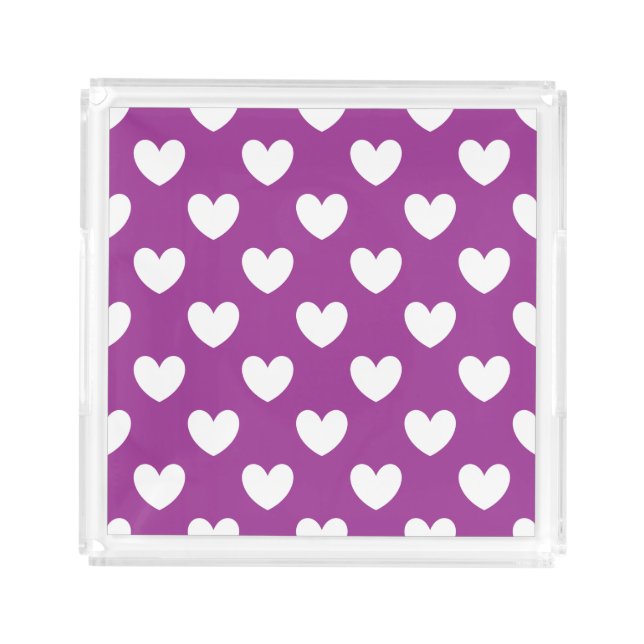 White polka hearts on purple acrylic tray (Front)