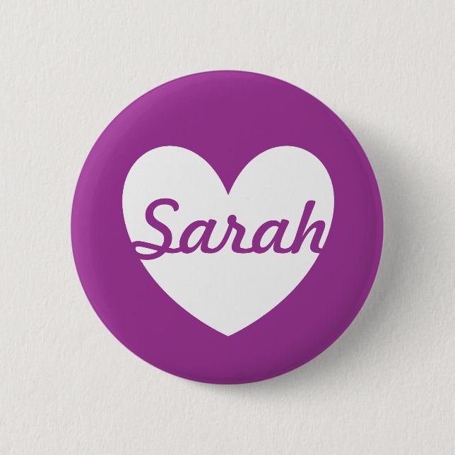 White polka hearts on purple button (Front)