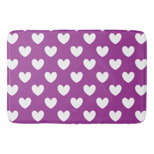 White polka hearts on Purple Cactus Flower purple Bathroom Mat