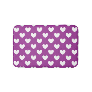 White polka hearts on Purple Cactus Flower purple Bathroom Mat