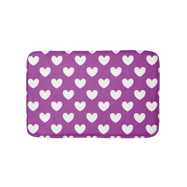 White polka hearts on Purple Cactus Flower purple Bathroom Mat (Front)