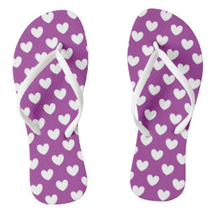 White polka hearts on Purple Cactus Flower purple Flip Flops