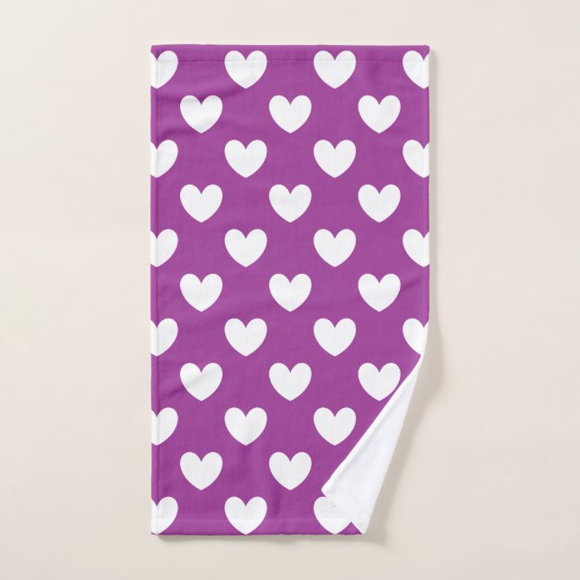 White polka hearts on Purple Cactus Flower purple Hand Towel (Hand Towel)
