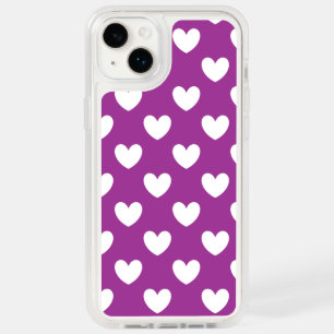 White polka hearts on Purple Cactus Flower purple OtterBox iPhone 14 Plus Case