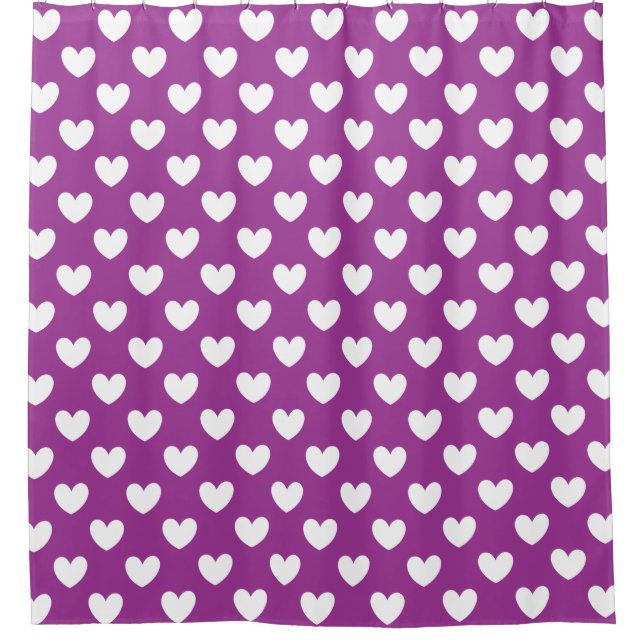 White polka hearts on Purple Cactus Flower purple Shower Curtain (Front)