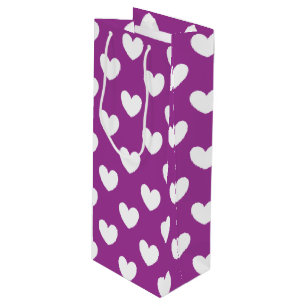 White polka hearts on Purple Cactus Flower purple Wine Gift Bag