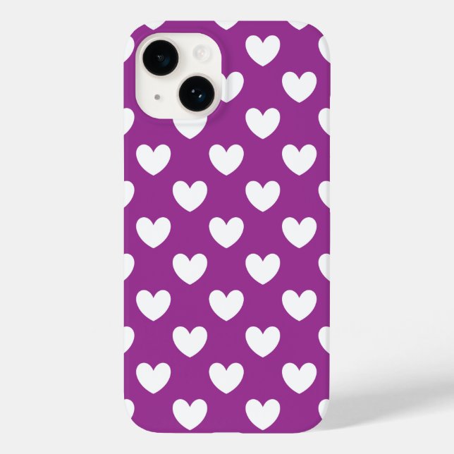 White polka hearts on purple Case-Mate iPhone case (Back)