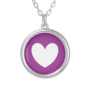 White polka hearts on purple silver plated necklace