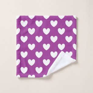 White polka hearts on purple wash cloth