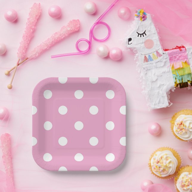 White Polka on Pink Paper Plates (Party)