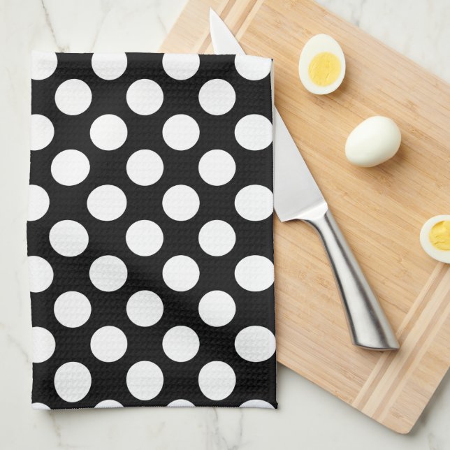 White Polkadot over Black Background Towel (Quarter Fold)