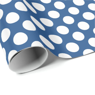 White Polkadot Over Navy Blue Background Wrapping Paper