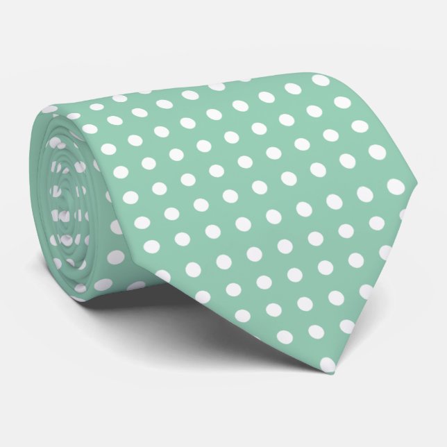White Polkadot Pattern Custom Mint Background Neck Tie (Rolled)