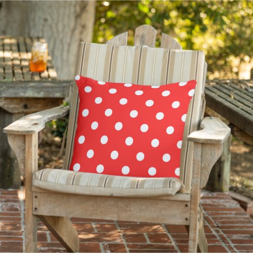 White Polkadots Pattern On Bright Red Outdoor Pillow