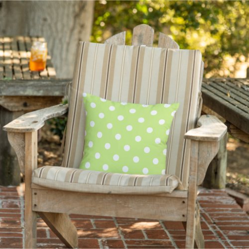 White Polkadots Pattern On Lime Green Outdoor Pillow