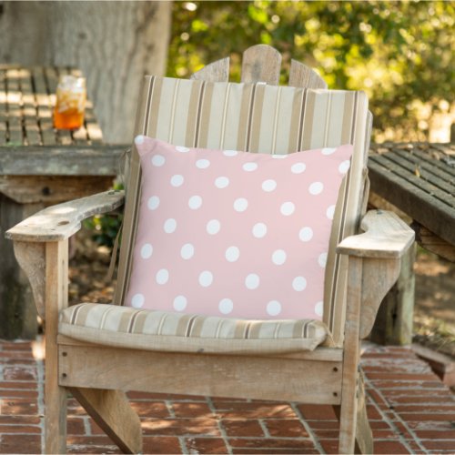 White Polkadots Pattern On Pastel Blush Pink Outdoor Pillow