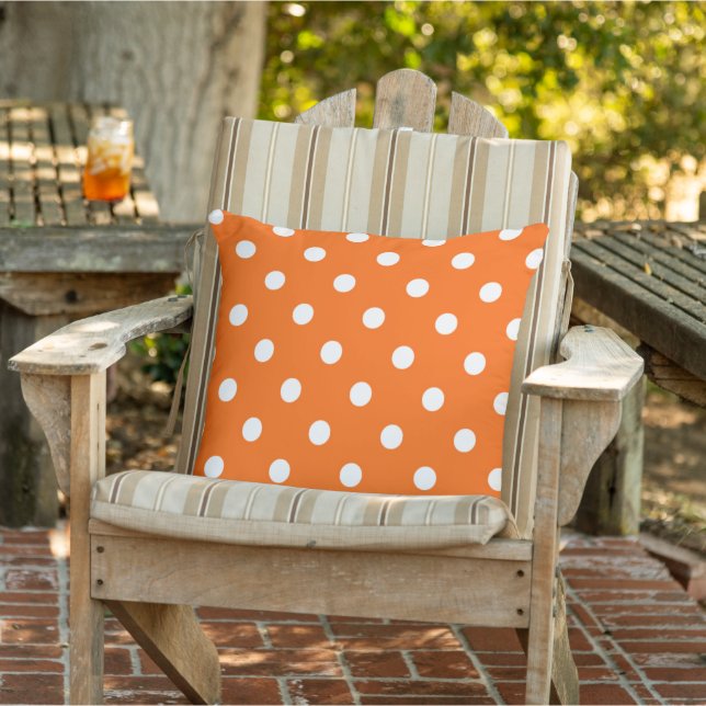 White Polkadots Pattern On Pumpkin Orange Outdoor Pillow (Chair)