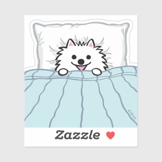 White Pomeranian Adorable Dog Tucked in Bed Sticker (Sheet)